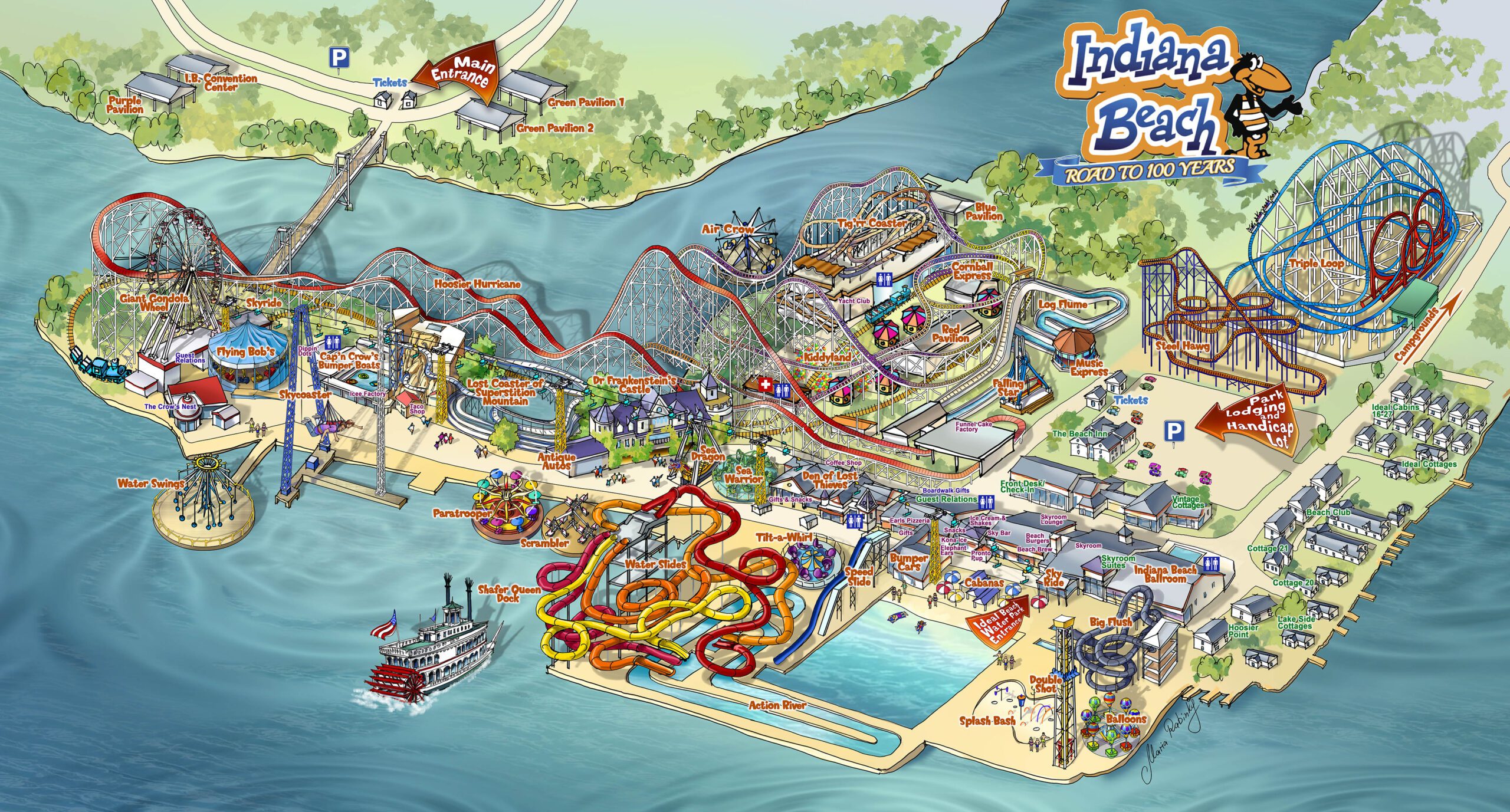 Indiana Beach Amusement Resort Map Illustration