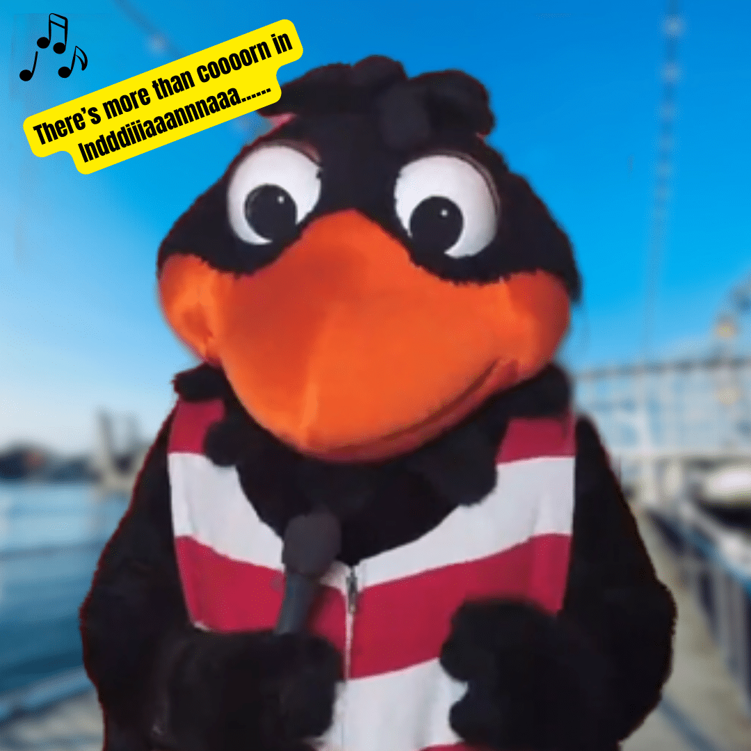 Indiana Beach crow mascot singing the legendary jingle